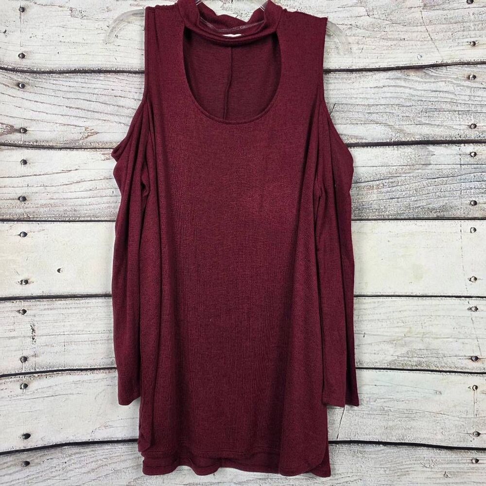 Maurices Burgundy Cold Shoulder Mock Neck Top Size 2X Plus
